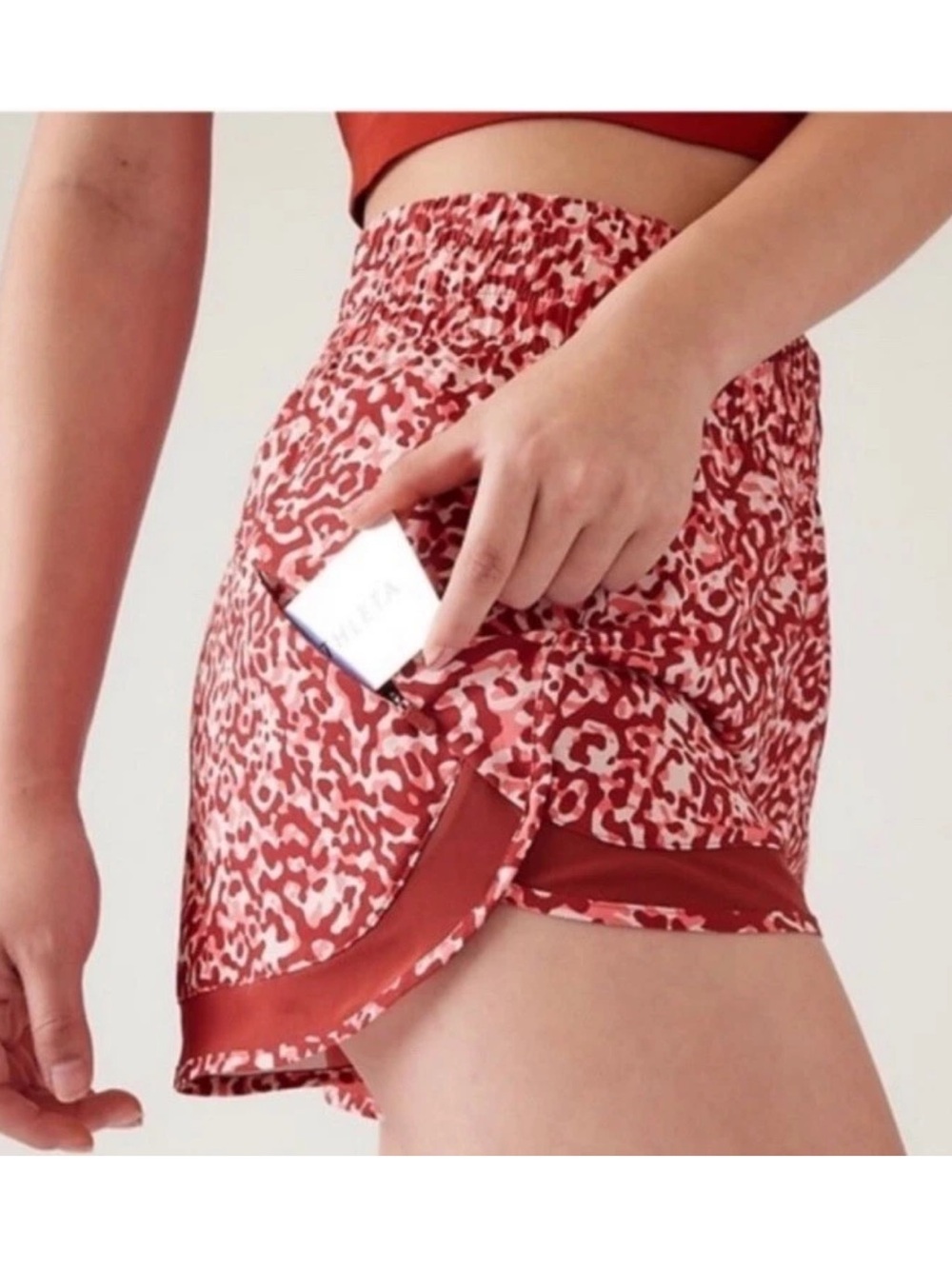 Athleta High-Rise Mesh Racer Run Shorts Size XS Leopard Print